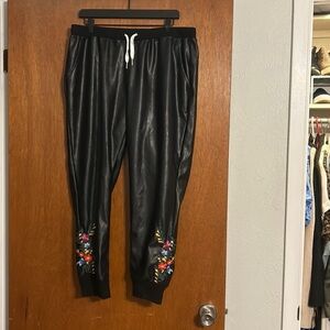 Leather Embroidered Joggers